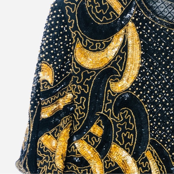 Vintage Riva Designs beaded and sequins black and gold dress SZ 1X. I-6 - Picture 13 of 13
